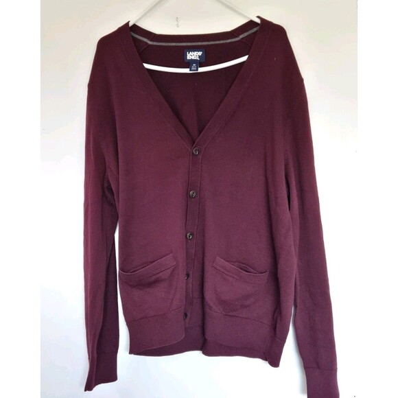 Lands End Cardigan Mens M Sweater Burgundy Red Grandpa Casual Preppy Academia - Picture 1 of 8